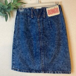 Vintage 80’s BONGO Dark Acid Wash Jean Denim Skirt Made in USA Sz 5 Waist 24”